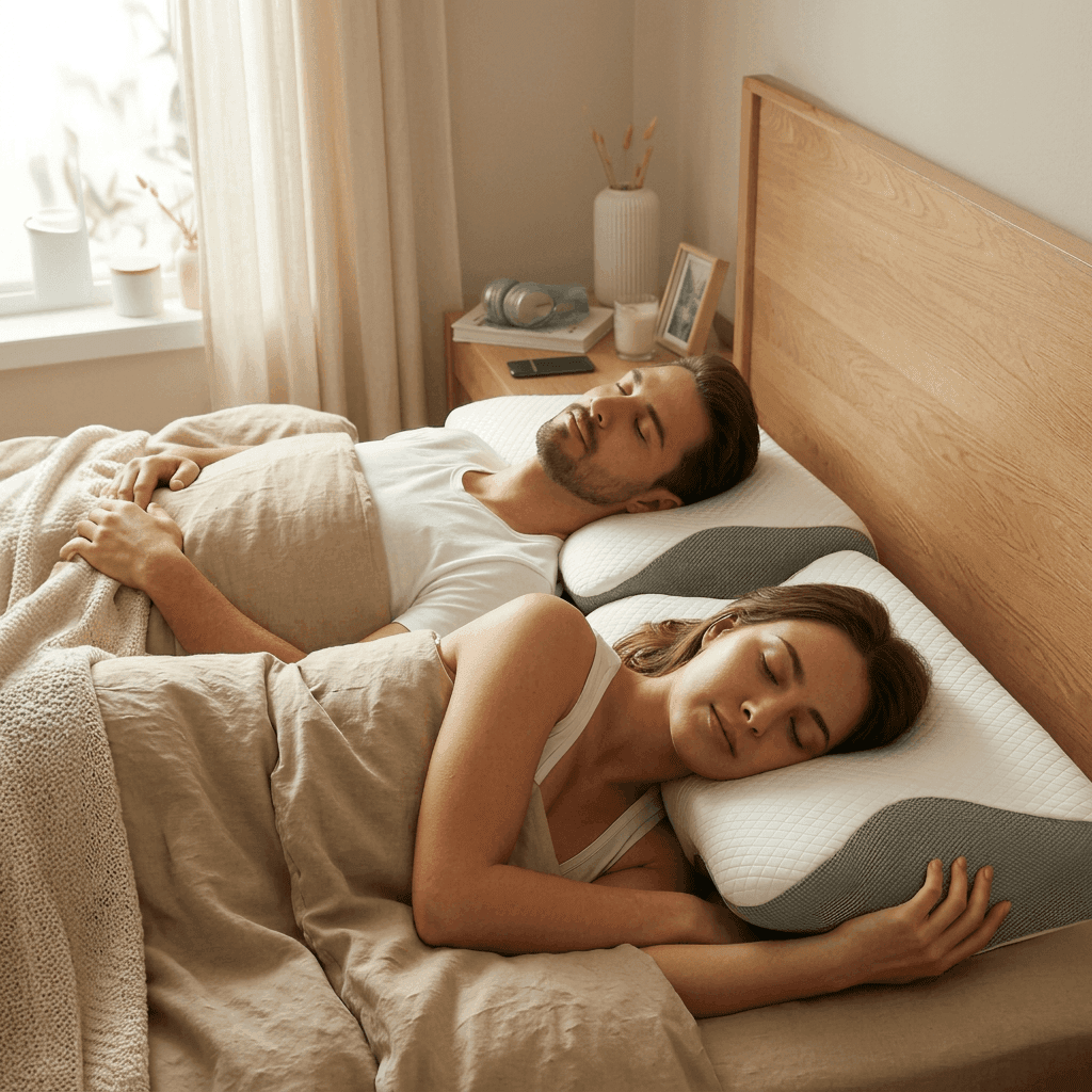 Casal dormindo com o travesseiro ergonômico